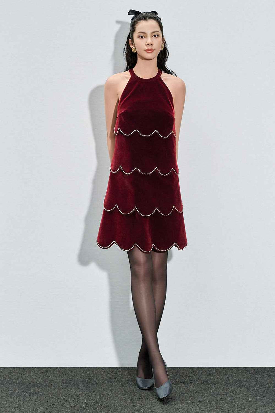 Antonella Trapezoid Halter Neck Velvet Mini Dress