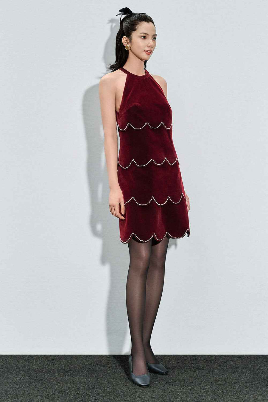 Antonella Trapezoid Halter Neck Velvet Mini Dress