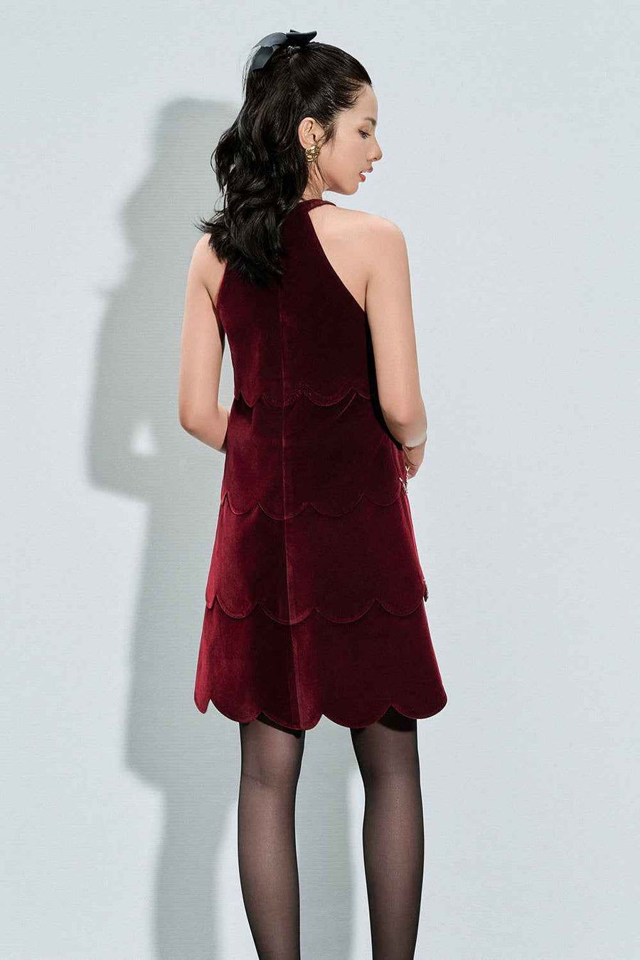 Antonella Trapezoid Halter Neck Velvet Mini Dress