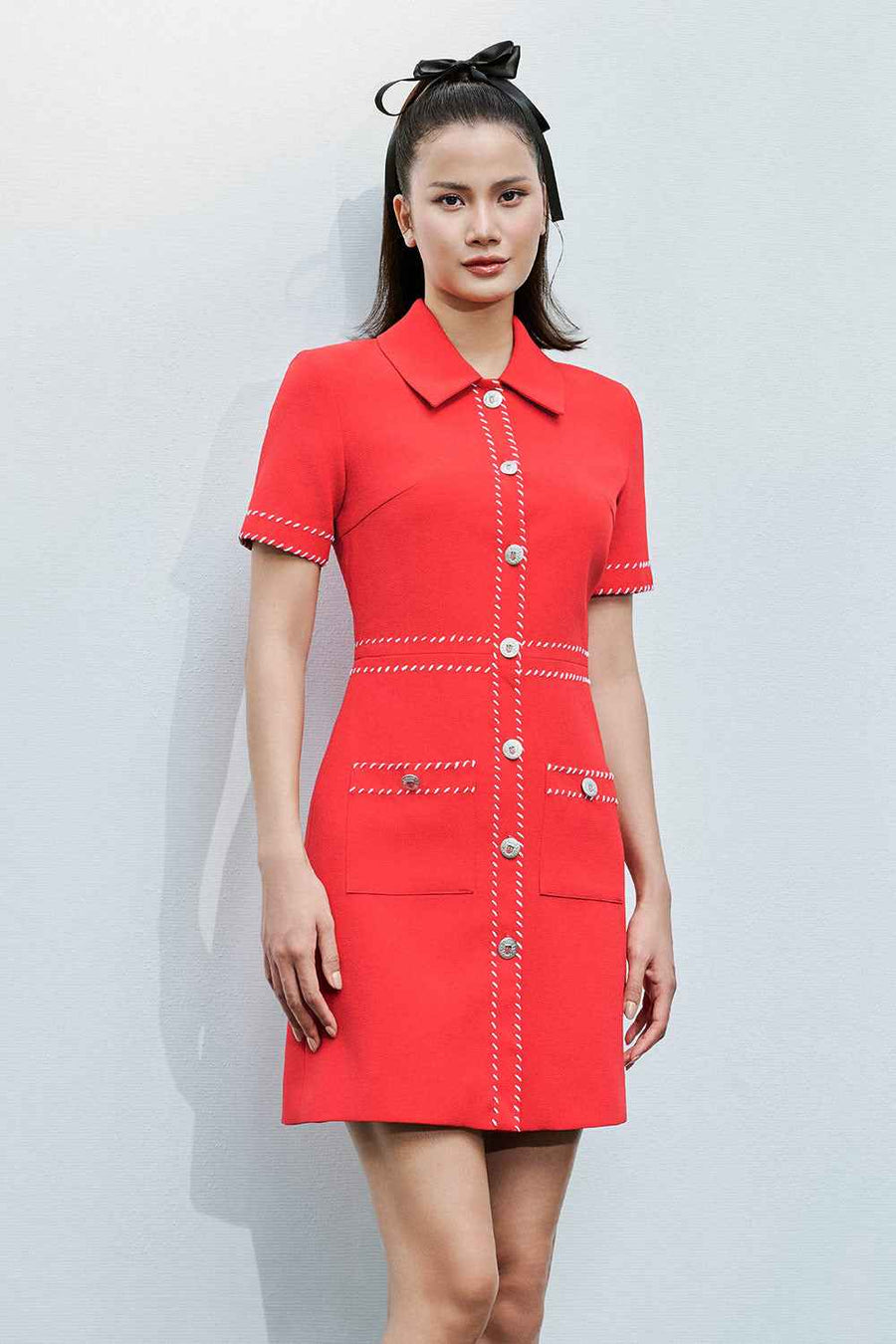 Kylie A-line Collared Neck Ponte di Roma Mini Dress