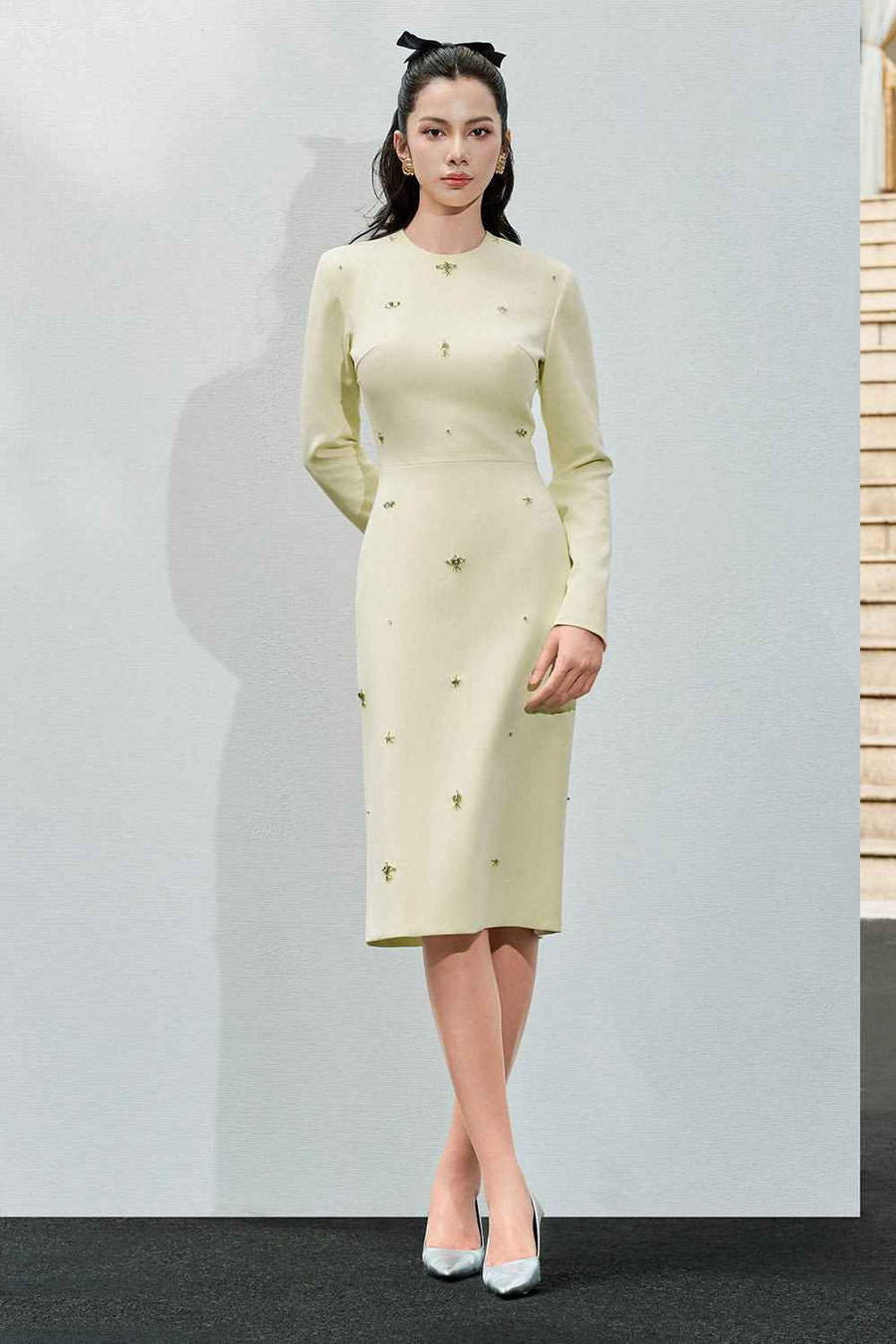 Bellamy Pencil Long Sleeved Wool Below The Knee Dress