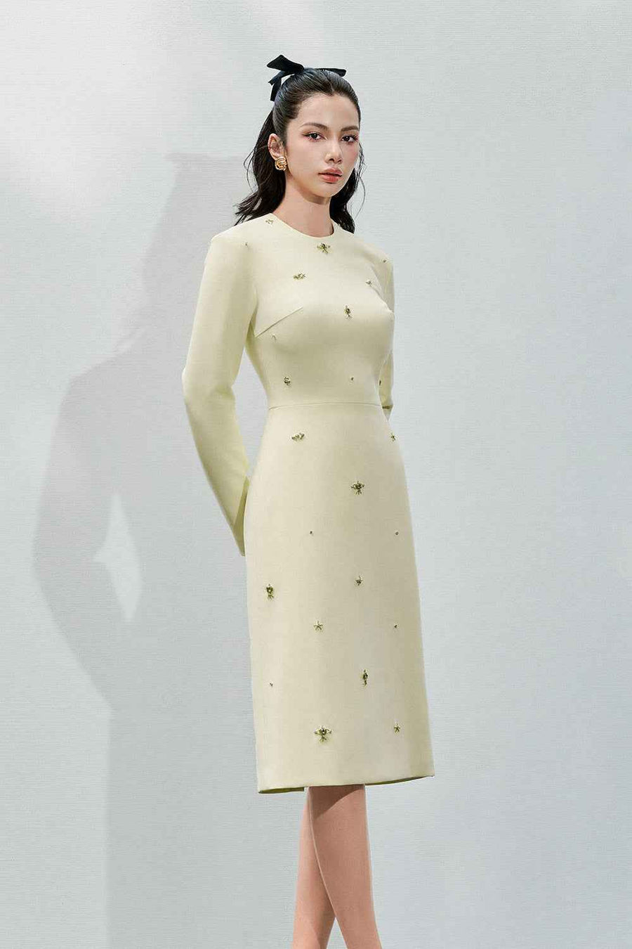Bellamy Pencil Long Sleeved Wool Below The Knee Dress