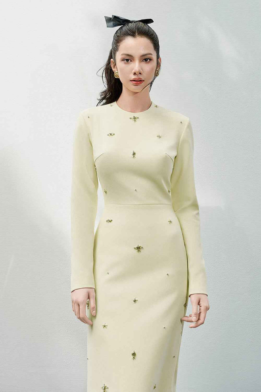 Bellamy Pencil Long Sleeved Wool Below The Knee Dress