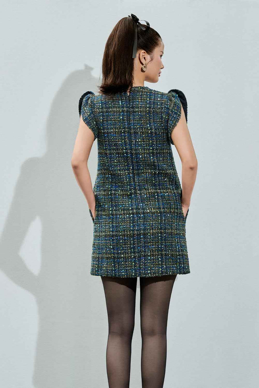 Paris Straight Puffy Sleeved Tweed Mini Dress