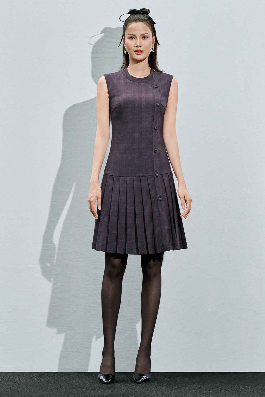 Haylee Drop Waist Knife-Pleated Cotton Poplin Mini Dress