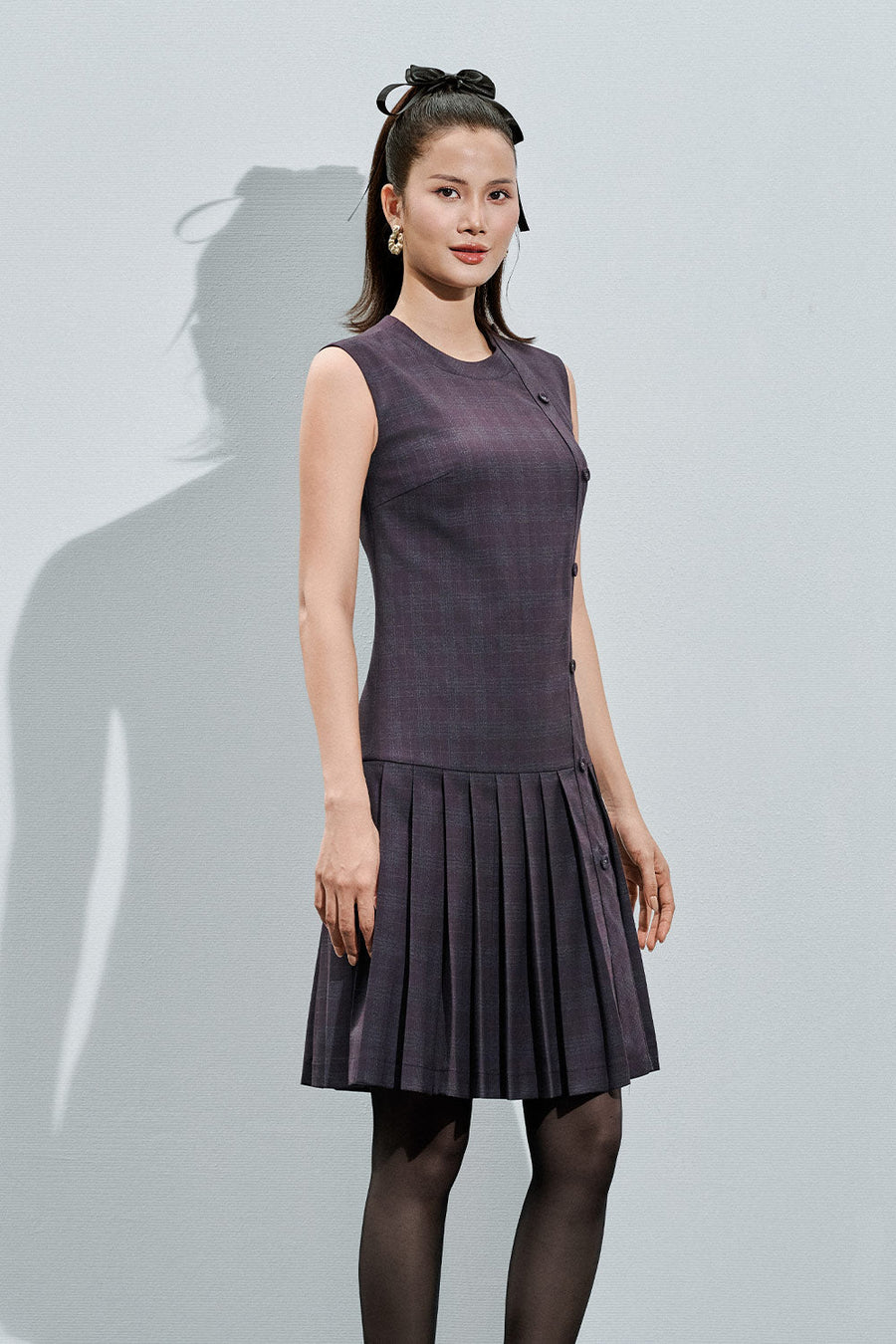 Haylee Drop Waist Knife-Pleated Cotton Poplin Mini Dress 4