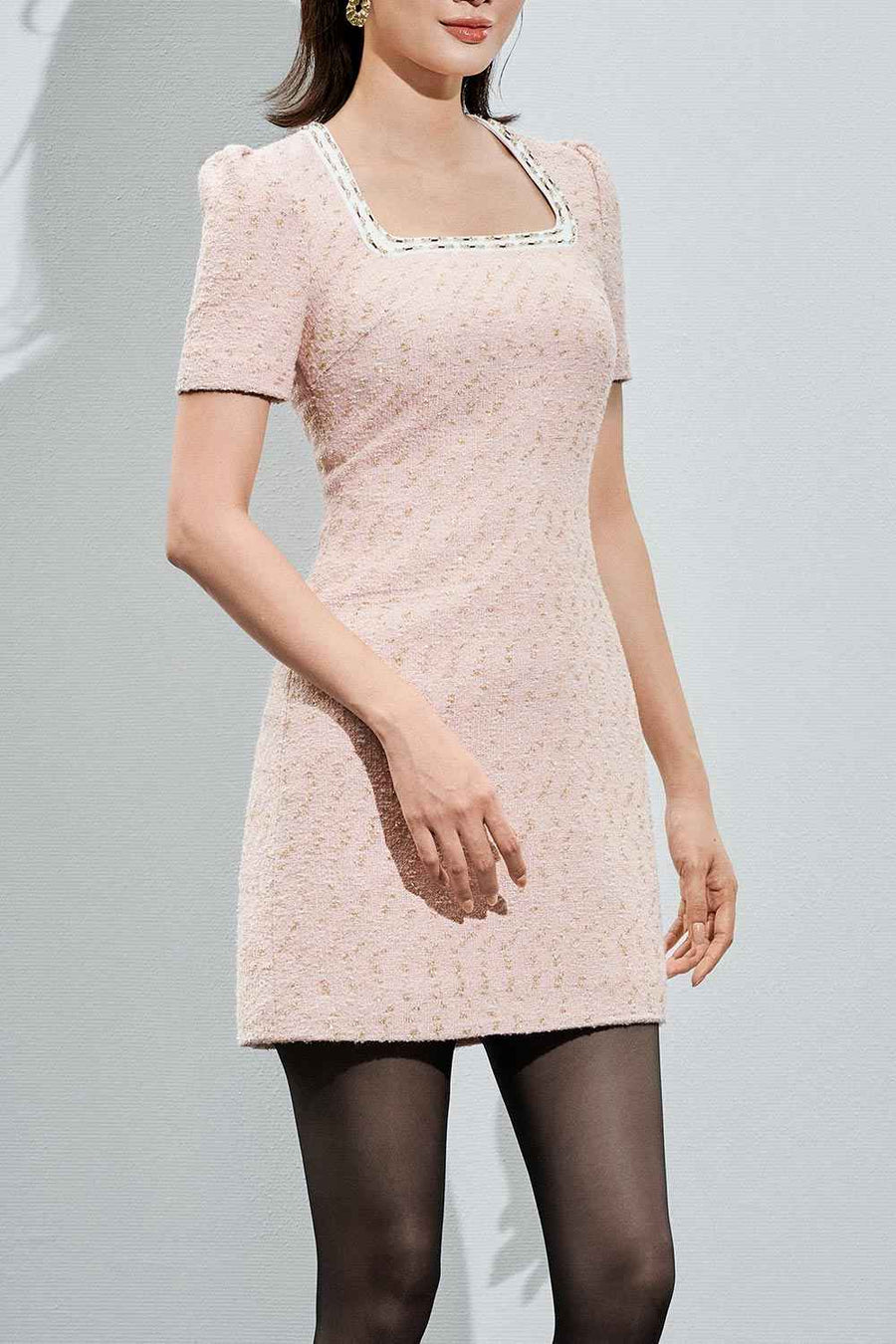 Savanna A-line Square Neck Tweed Mini Dress