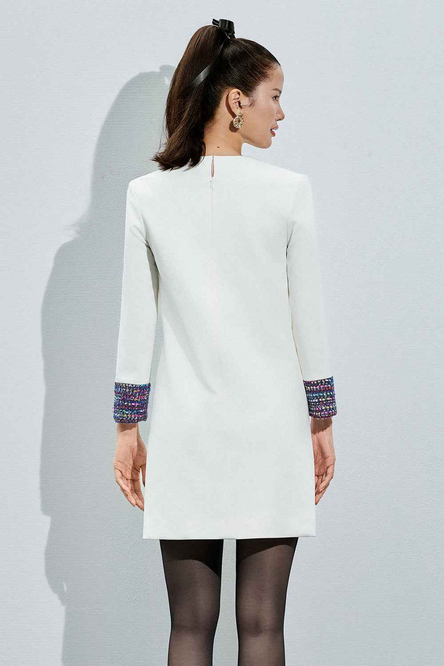 Raina Straight Cuff Sleeved Cotton Tweed Mini Dress