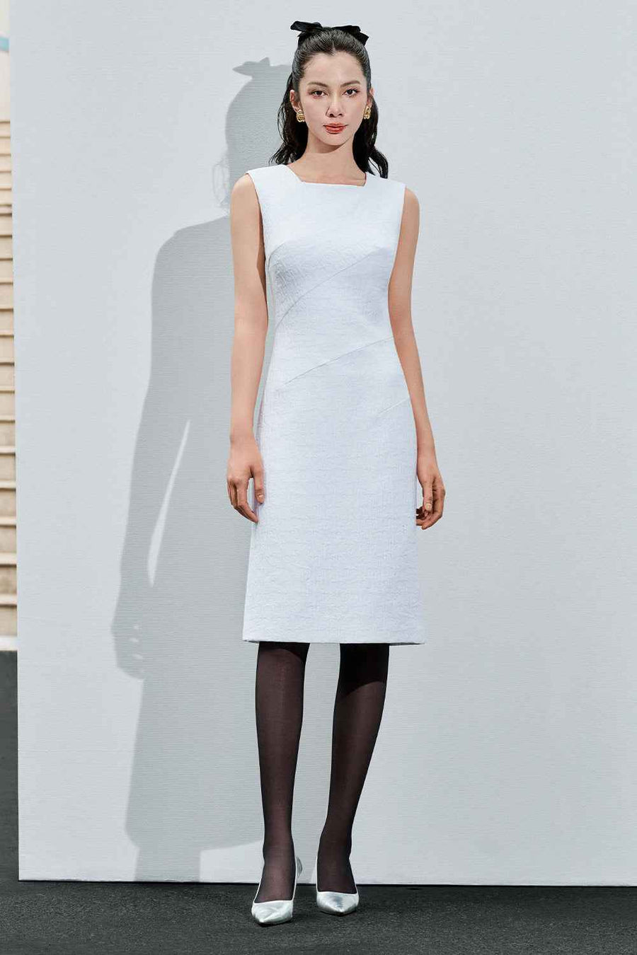 Kaisley Pencil Square Neck Quilted Fabric Knee-length Dress