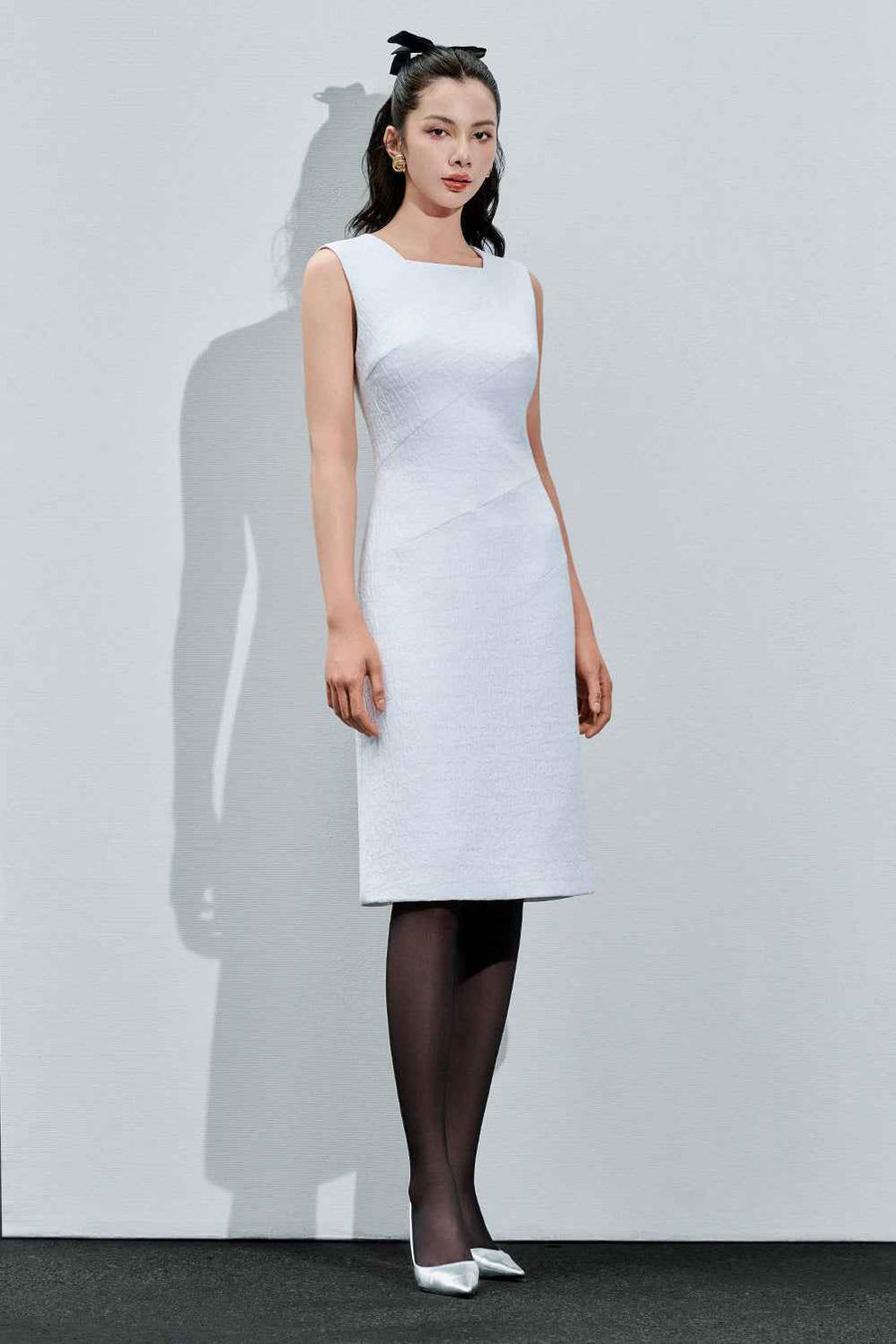 Kaisley Pencil Square Neck Quilted Fabric Knee-length Dress