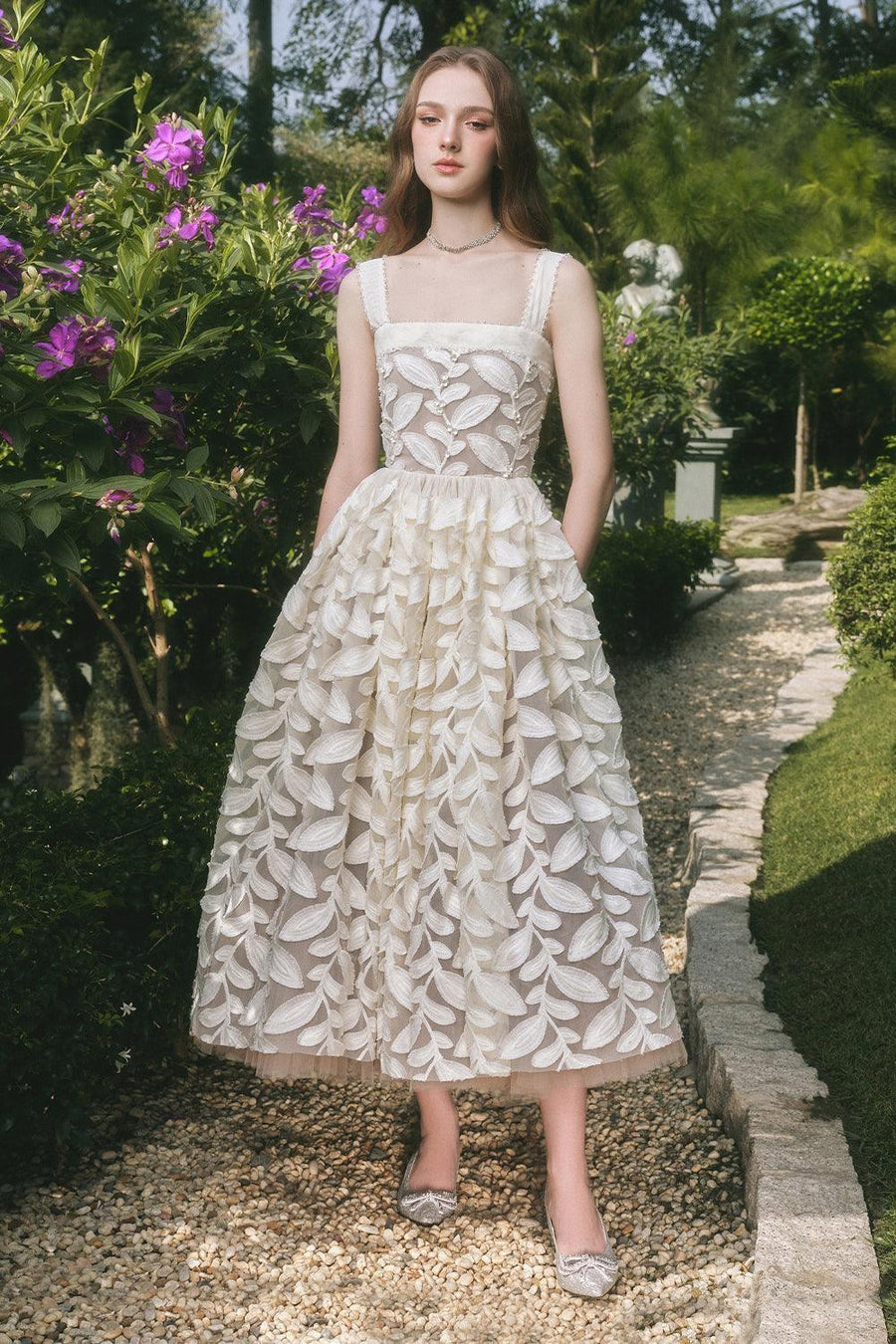 Fae A-line Square Neck Lace Midi Dress Midi Dress LINH PHUNG