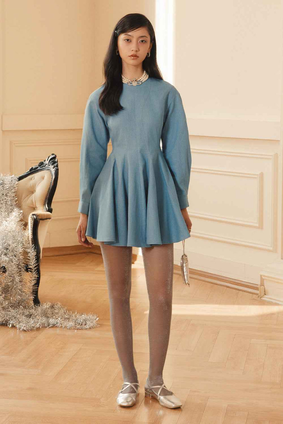 Fiona Round Neck Pleated Mini Dress