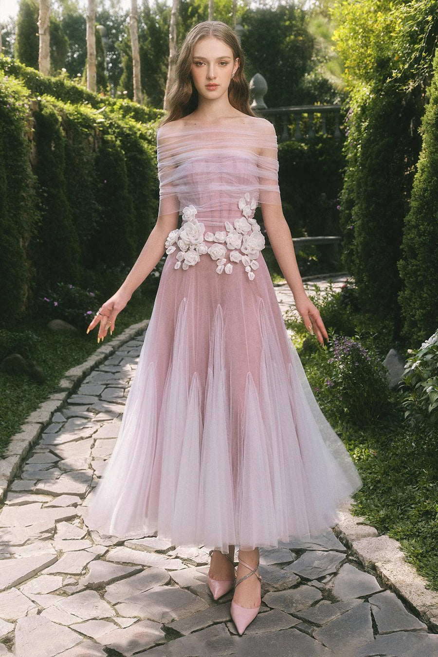 Fleur A-line Layered Mesh Ankle Length Dress Maxi Dress LINH PHUNG