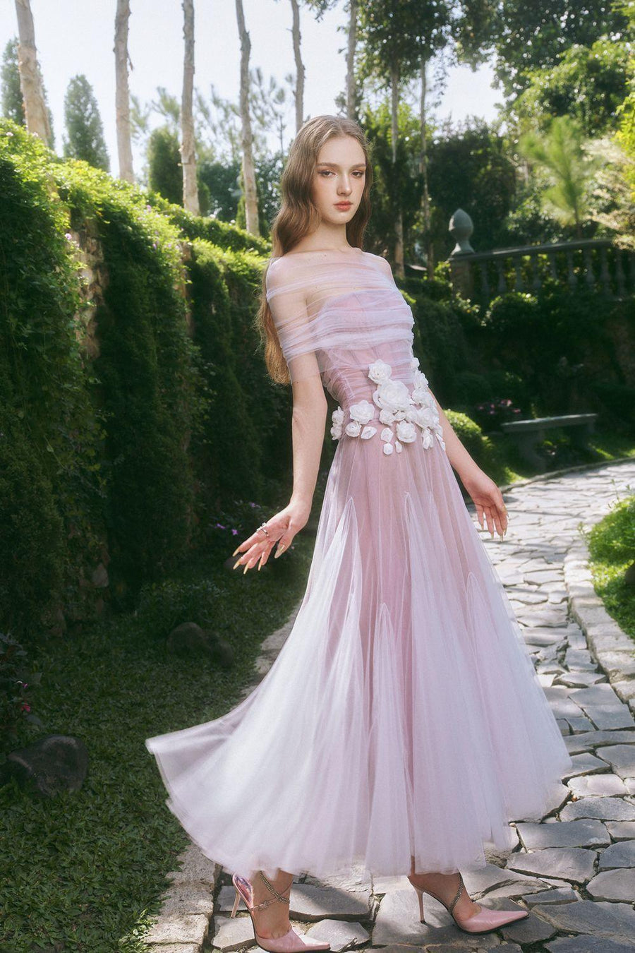 Fleur A-line Layered Mesh Ankle Length Dress Purple Maxi Dress LINH PHUNG