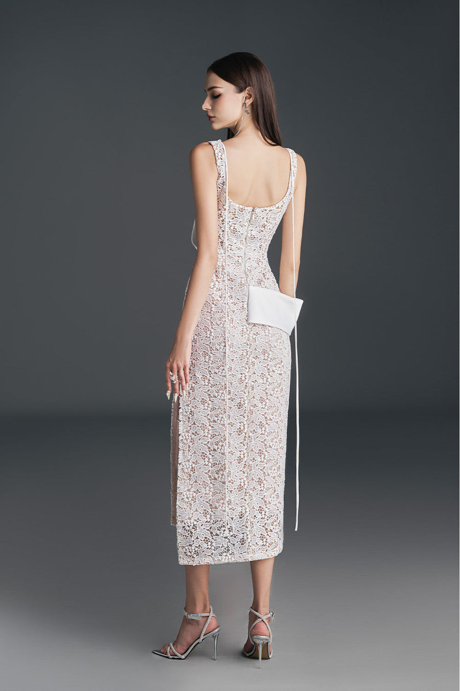 Freya Pencil Ribbon Lace Calf Length Dress Midi Dress NHAT VY