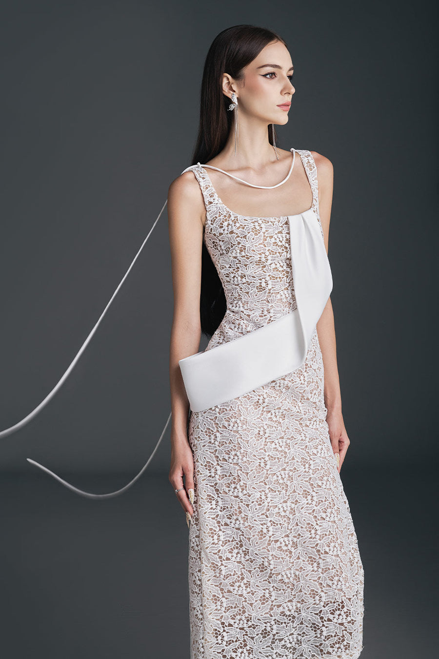 Freya Pencil Ribbon Lace Calf Length Dress Midi Dress NHAT VY