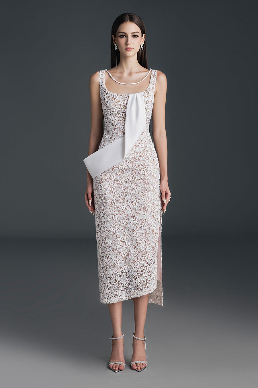 Freya Pencil Ribbon Lace Calf Length Dress Midi Dress NHAT VY