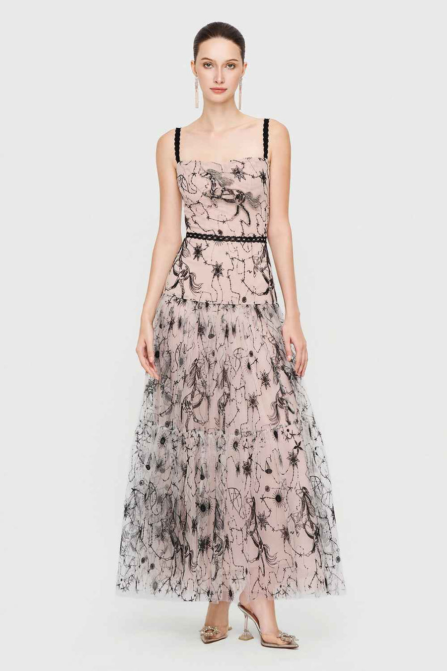Dreamlight Square Neck Embroidery Midi Dress