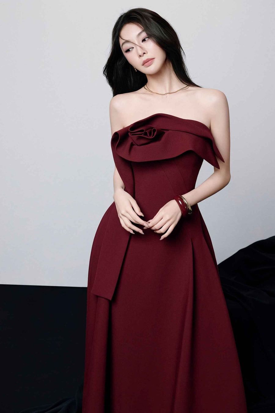 Lenora Straight Across Ruffle Midi Dress