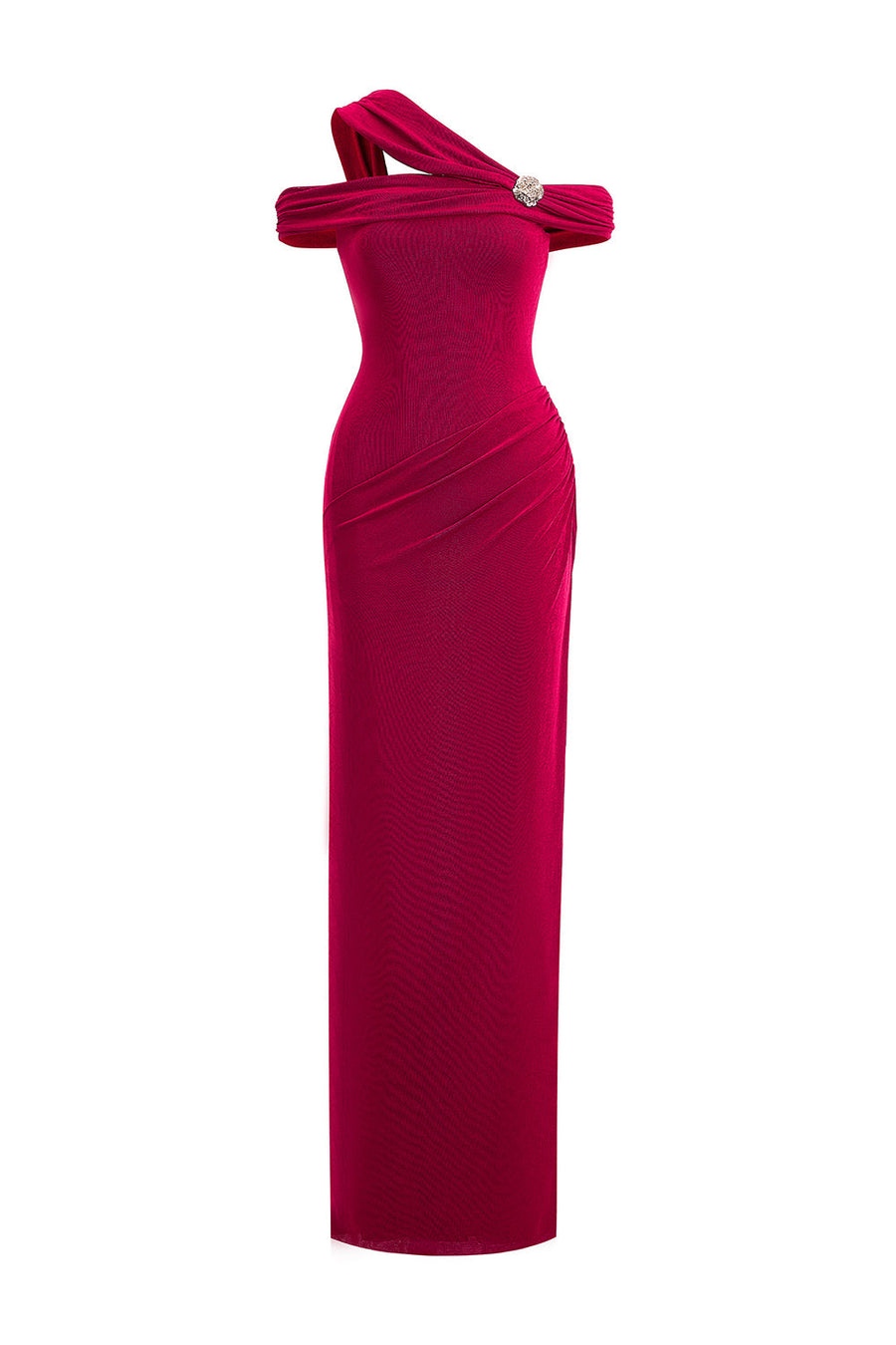 Plumeria Sheath Cold Shoulder Sleeved Elastic Cotton Floor Length Dress 9