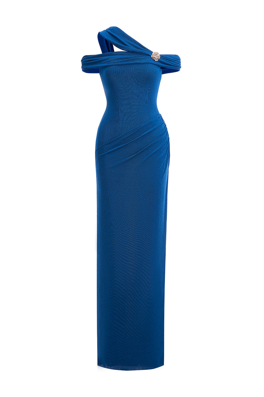 Plumeria Sheath Cold Shoulder Sleeved Elastic Cotton Floor Length Dress 7