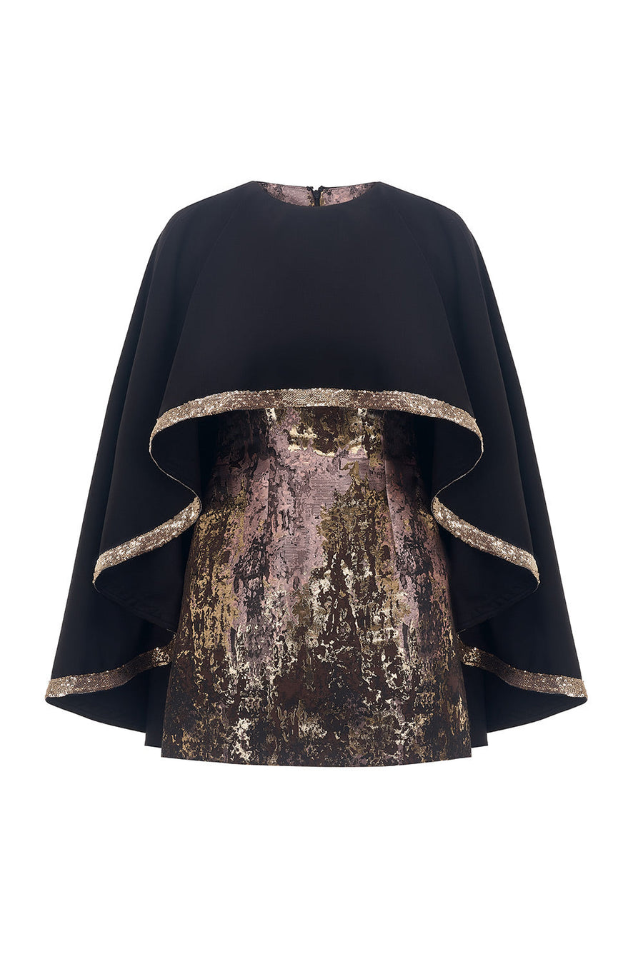 Tinsel Cape Jewel Neck Wool Cotton Mini Dress 1