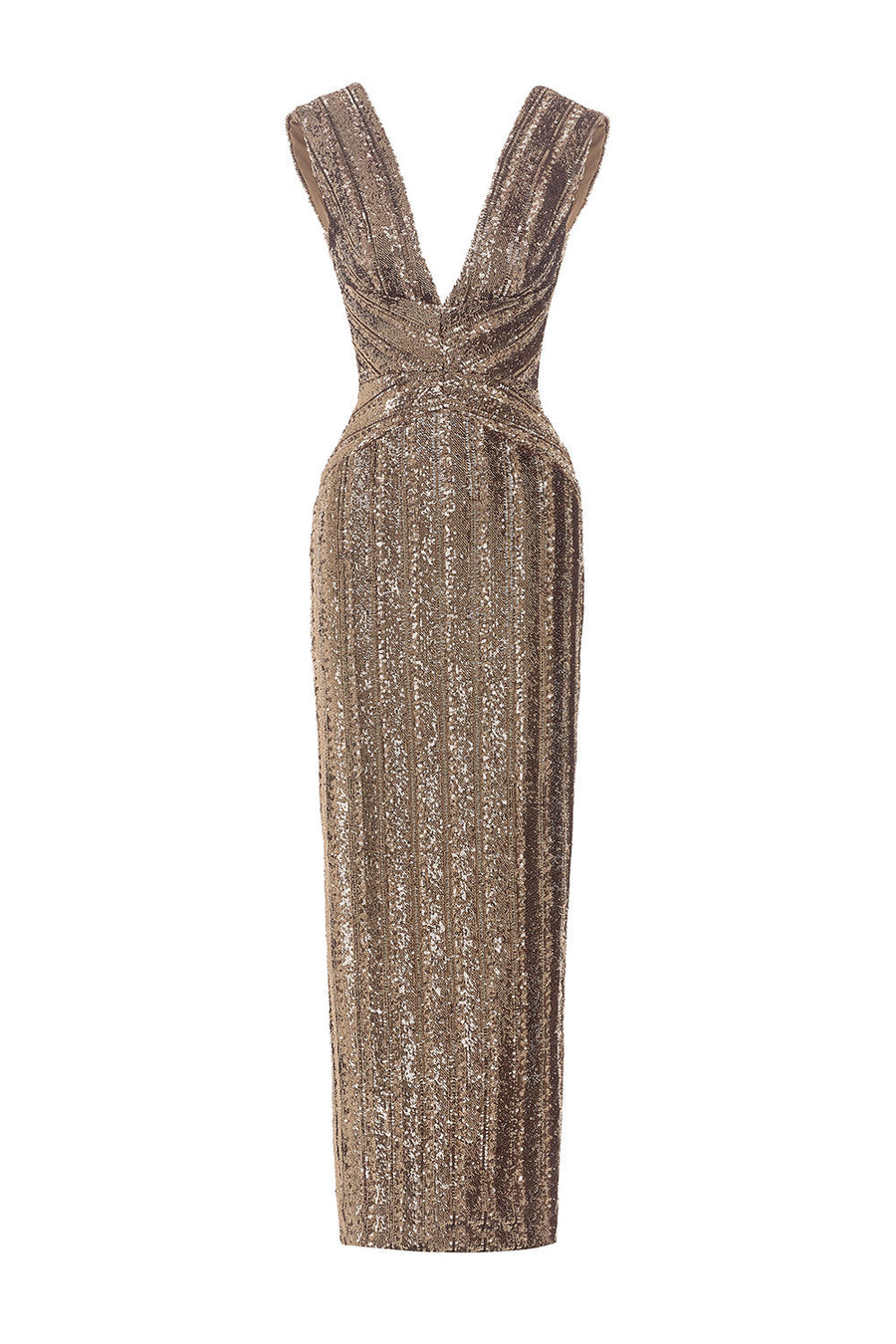 Venusia Pegged Plunge Neck Sequin Ankle Length Dress 1