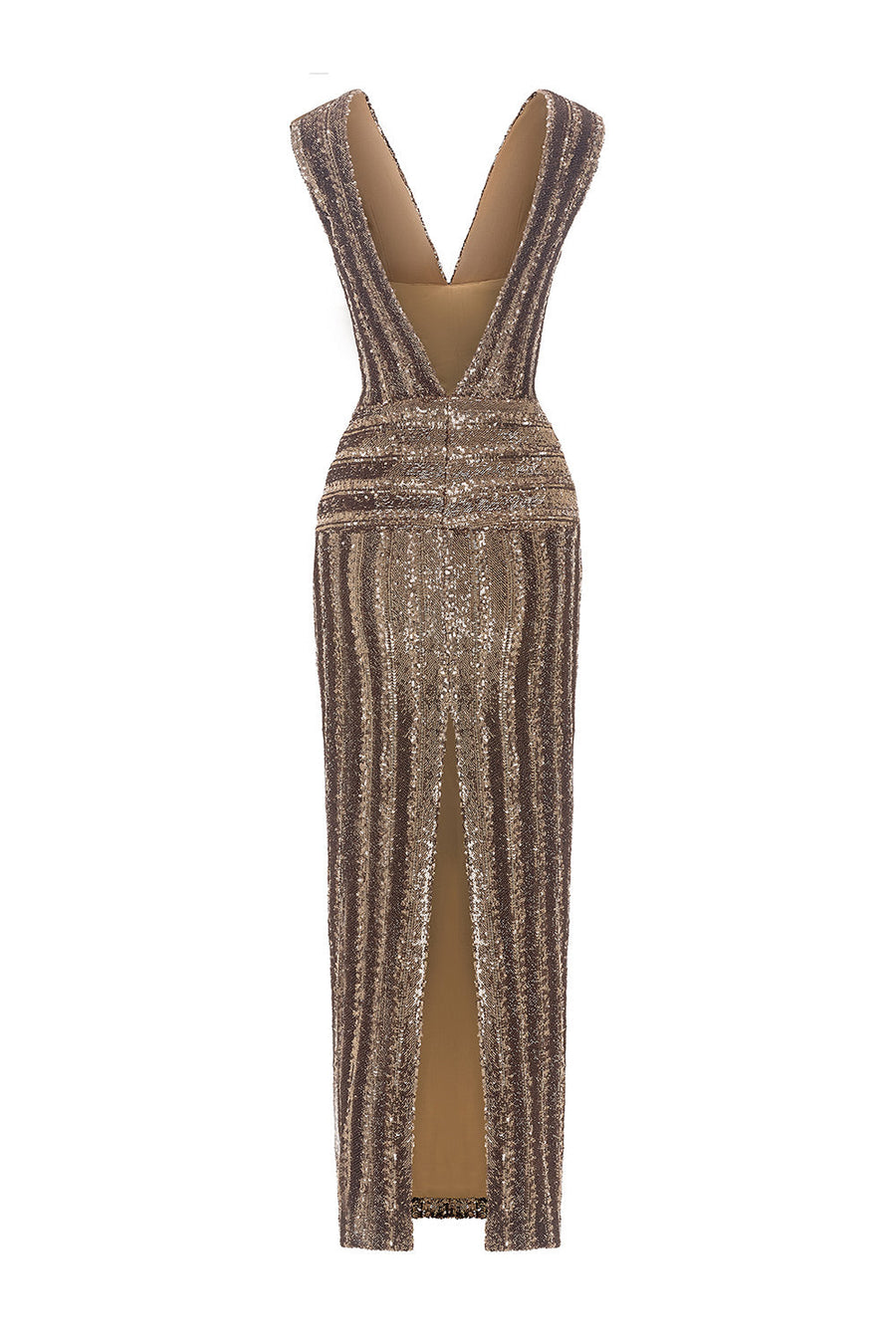 Venusia Pegged Plunge Neck Sequin Ankle Length Dress 3