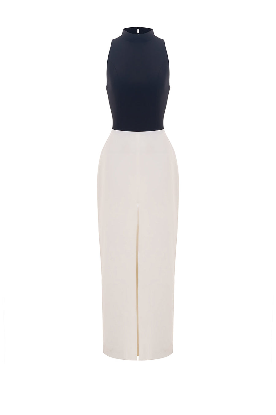 Charter Slit High Neck Wool Cotton Ankle Length Dress 1
