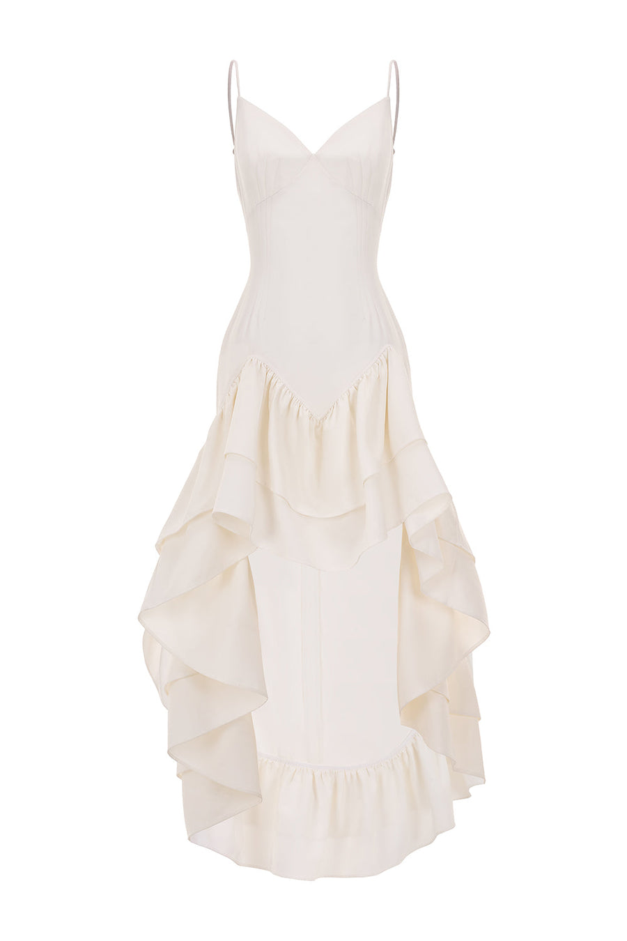 Fey Drop Waist Ruffle Layer Wool Cotton High-low Dress 1