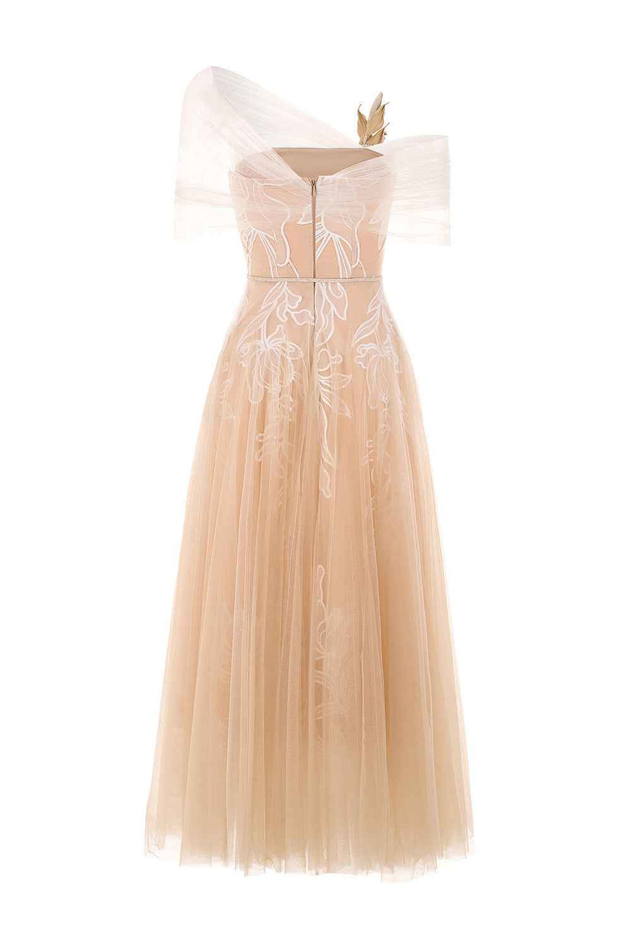 Flyxie Gathered Open Shoulder Lace Midi Dress