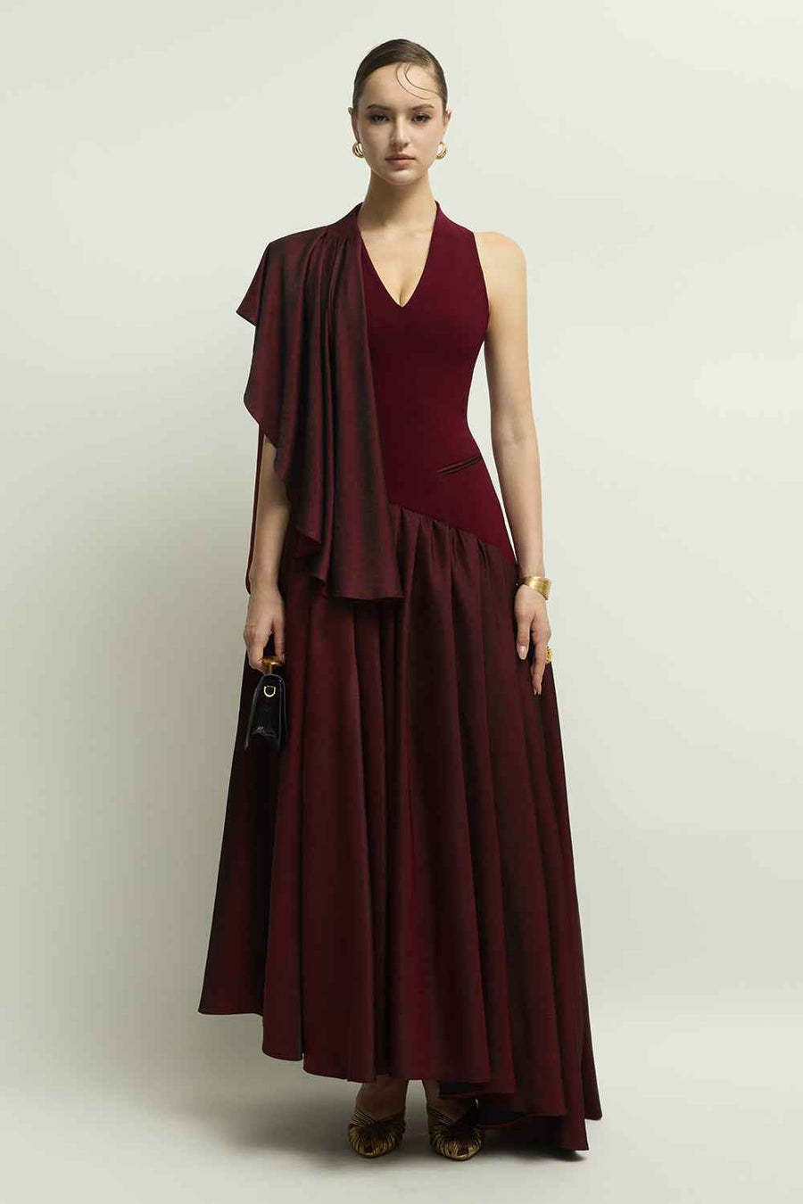 Glastonbury Asymmetric Draped Maxi Dress