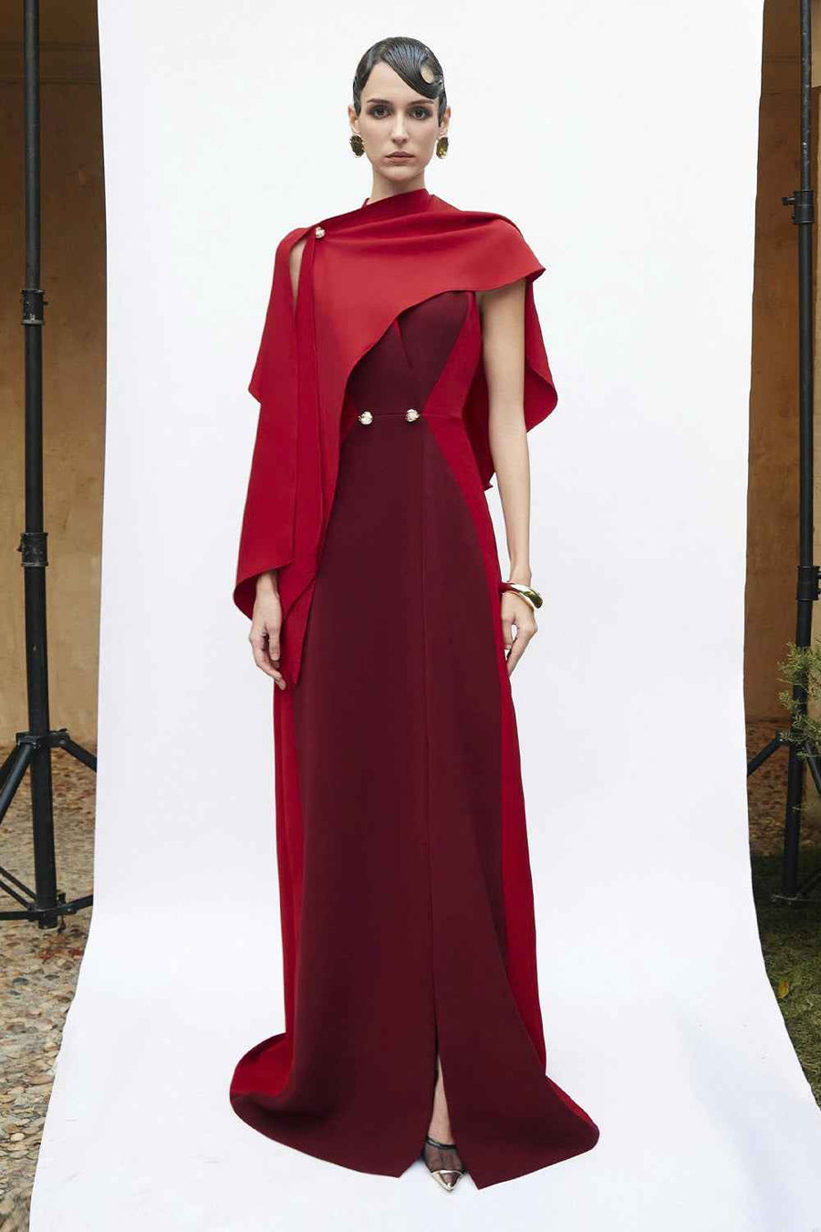 Harleston II Cape Sleeve Button Maxi Dress