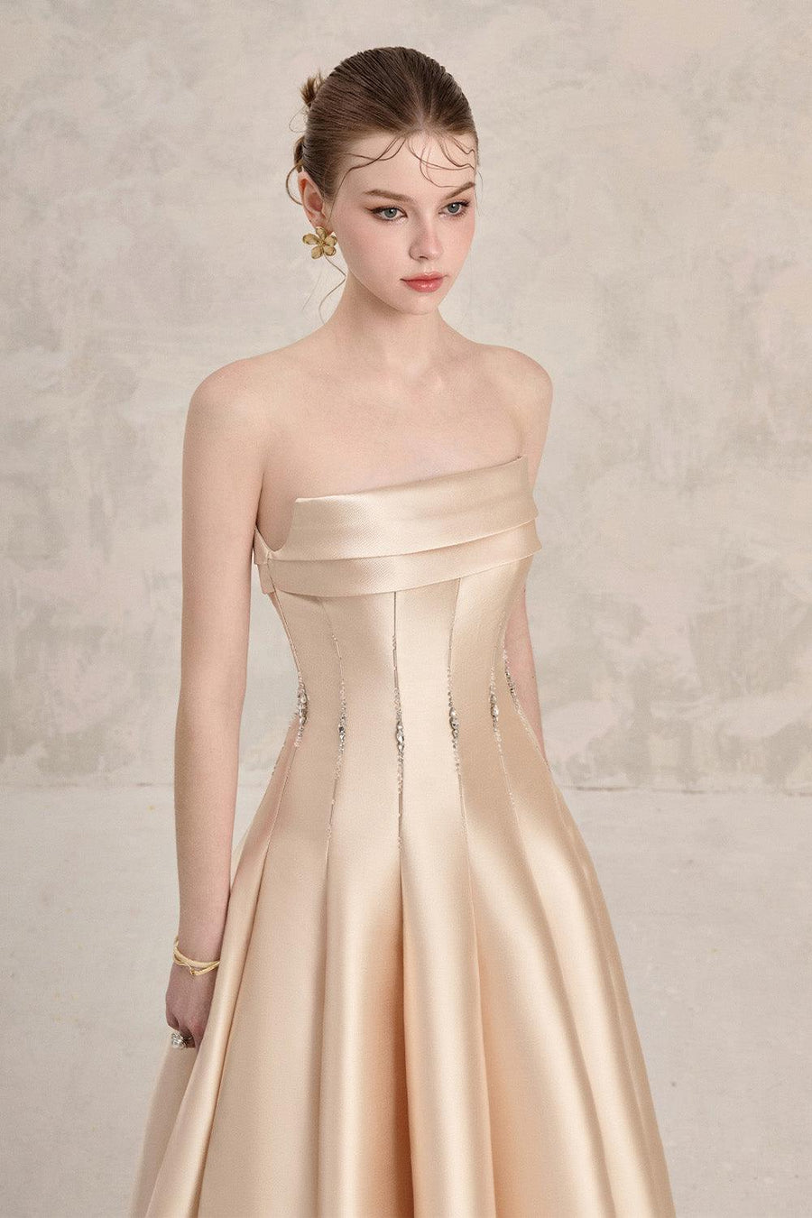 Helia Fit and Flare Straight Across Neck Taffeta Ankle Length Dress Gown Dress LINH PHUNG