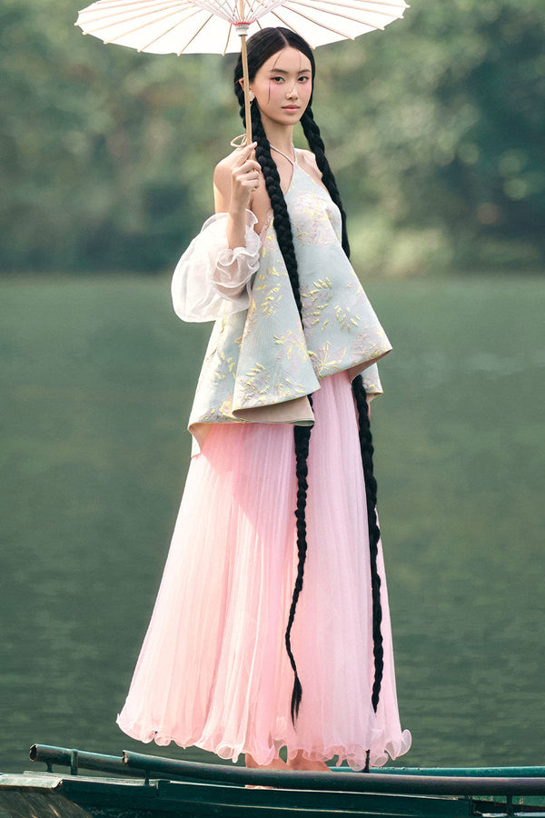 Hoa Dung A-line Pleated Foam Organza Maxi Skirt Skirt LINH PHUNG