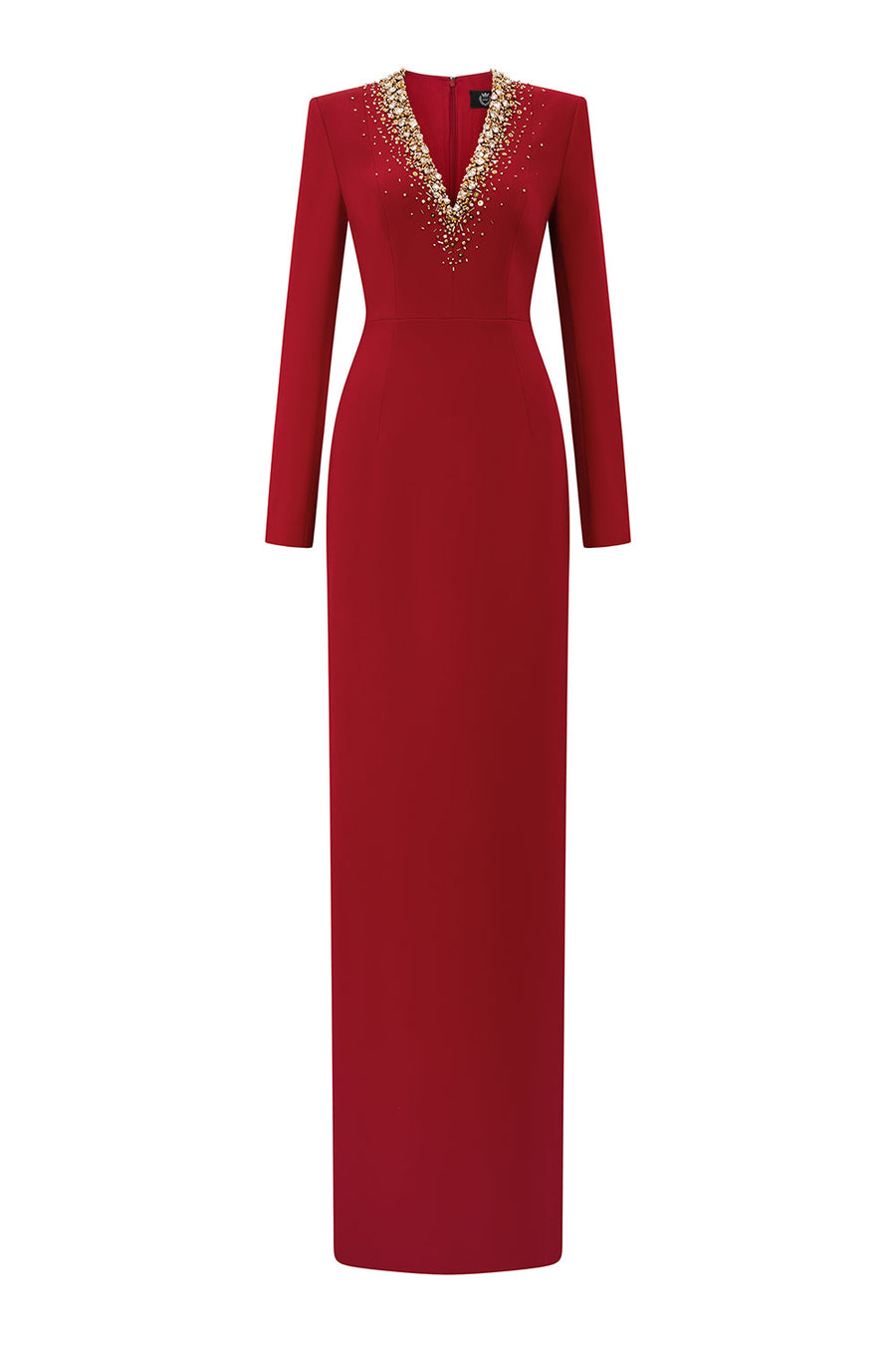 Paris Sheath Plunge Neck Crepe Floor Length Dress Red Gown Dress I.H.F Atelier