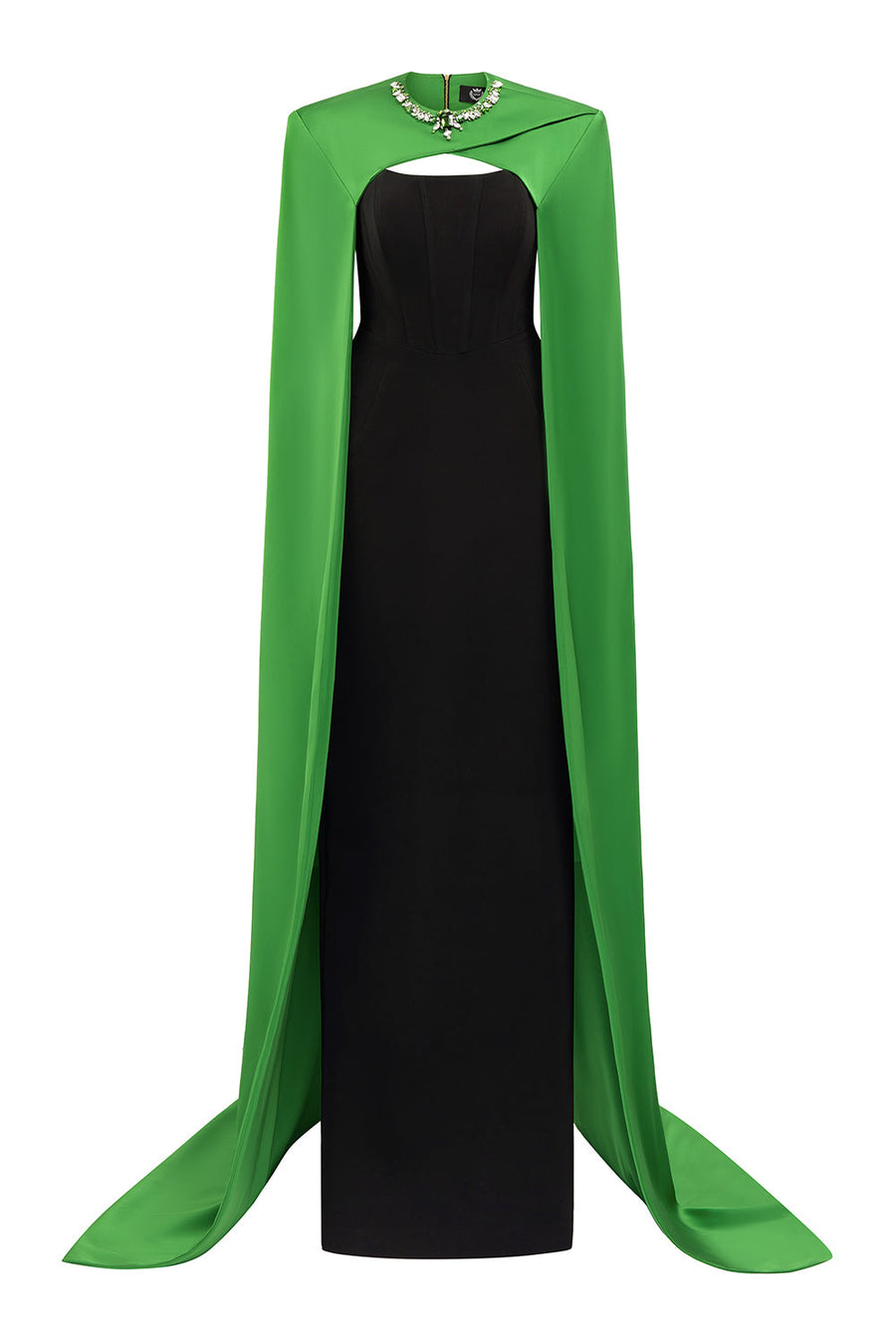 Elina Cape Corset Silk Floor Length Dress Black Green Gown Dress I.H.F Atelier