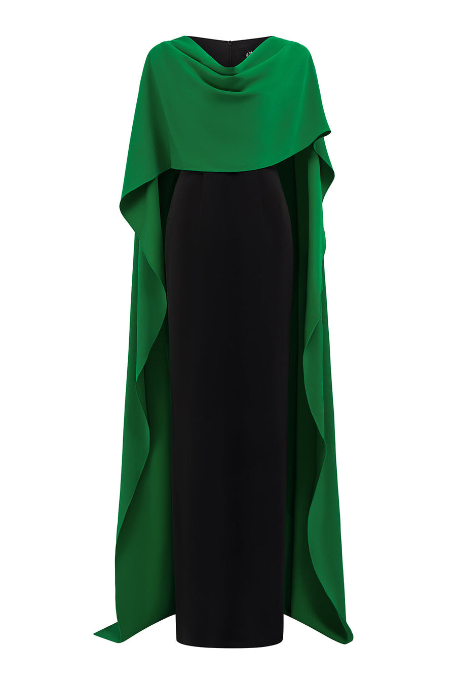 Autumn Cape V-Neck Crepe Floor Length Dress Black Green Gown Dress I.H.F Atelier