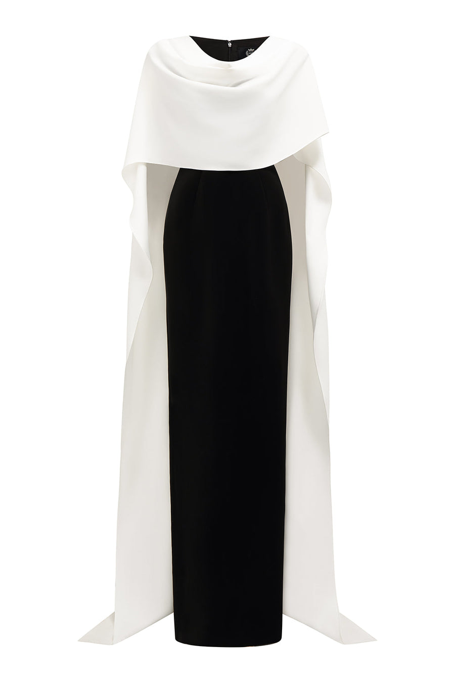 Autumn Cape V-Neck Crepe Floor Length Dress Black and White Gown Dress I.H.F Atelier