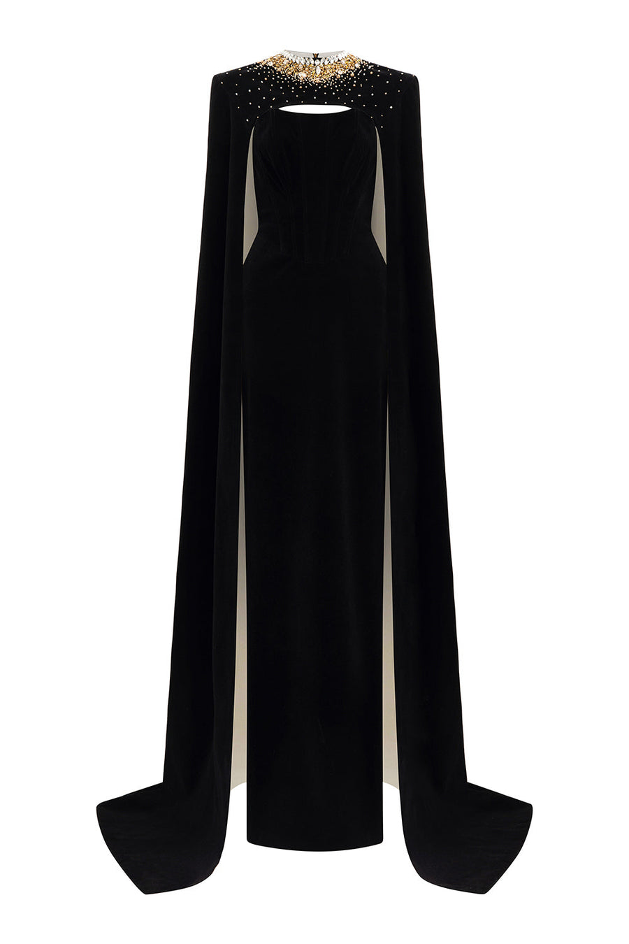 Kallie Sheath Cape Sleeved Velvet Floor Length Dress Black and White Gown Dress I.H.F Atelier