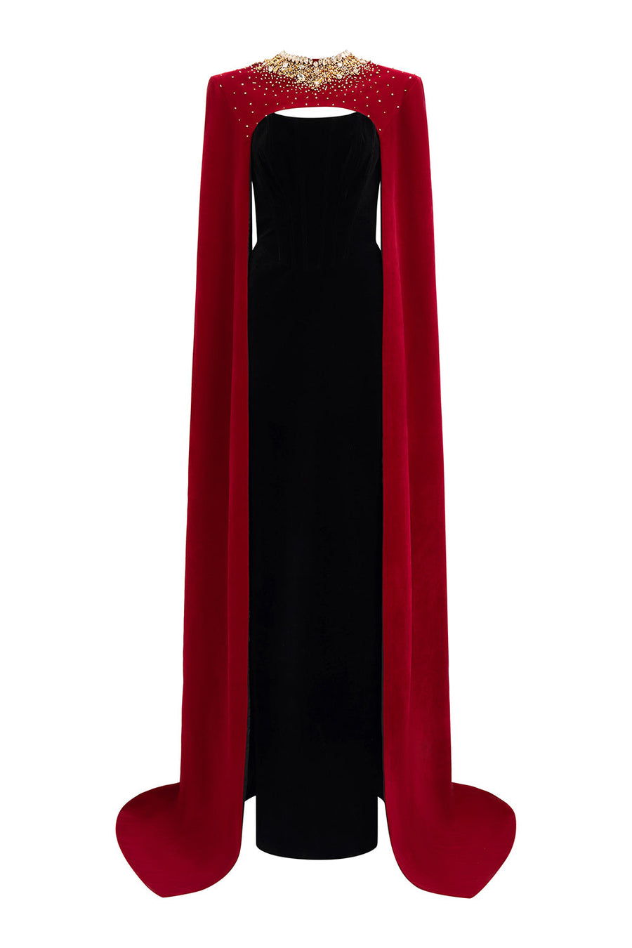 Kallie Sheath Cape Sleeved Velvet Floor Length Dress Black Red Gown Dress I.H.F Atelier