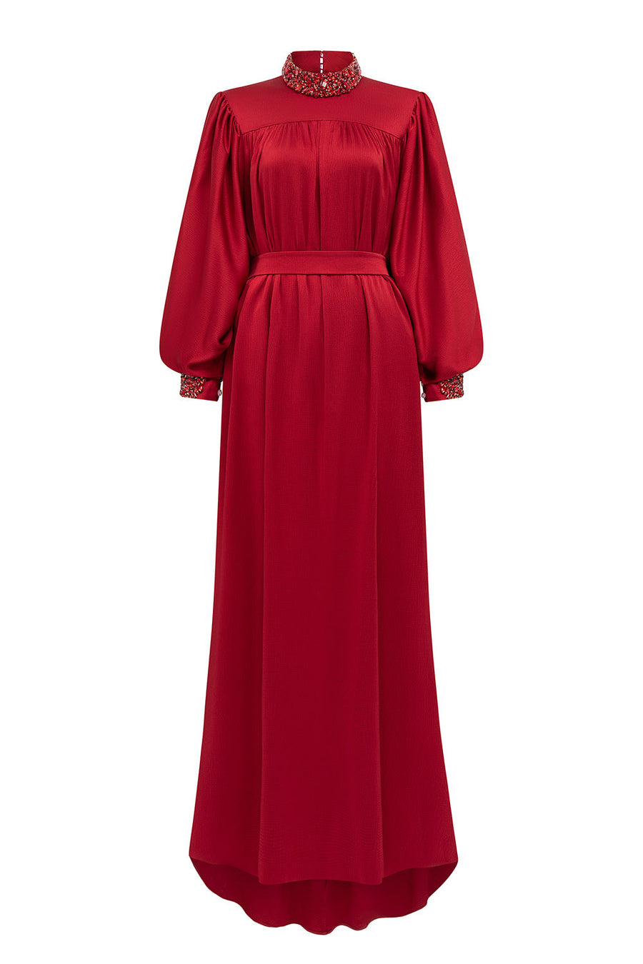 Christina Flared Batwing Sleeved Silk Floor Length Dress Deep Red Gown Dress I.H.F Atelier
