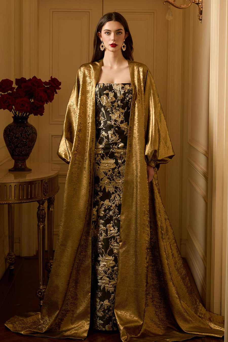 Gabriela Trumpet Bouffant Sleeved Jacquard Floor Length Set 8