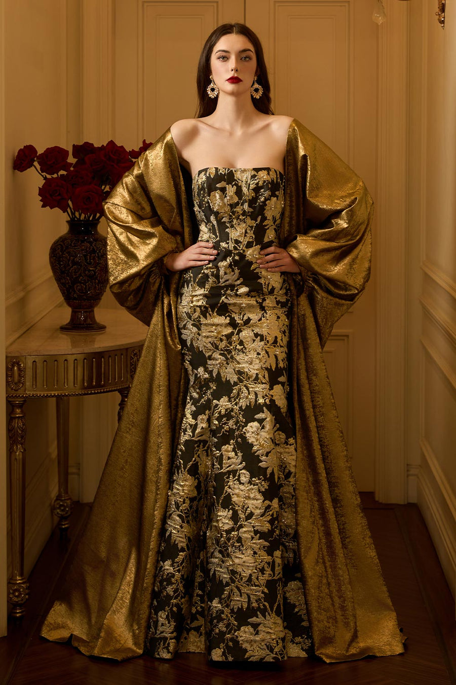 Gabriela Trumpet Bouffant Sleeved Jacquard Floor Length Set 6
