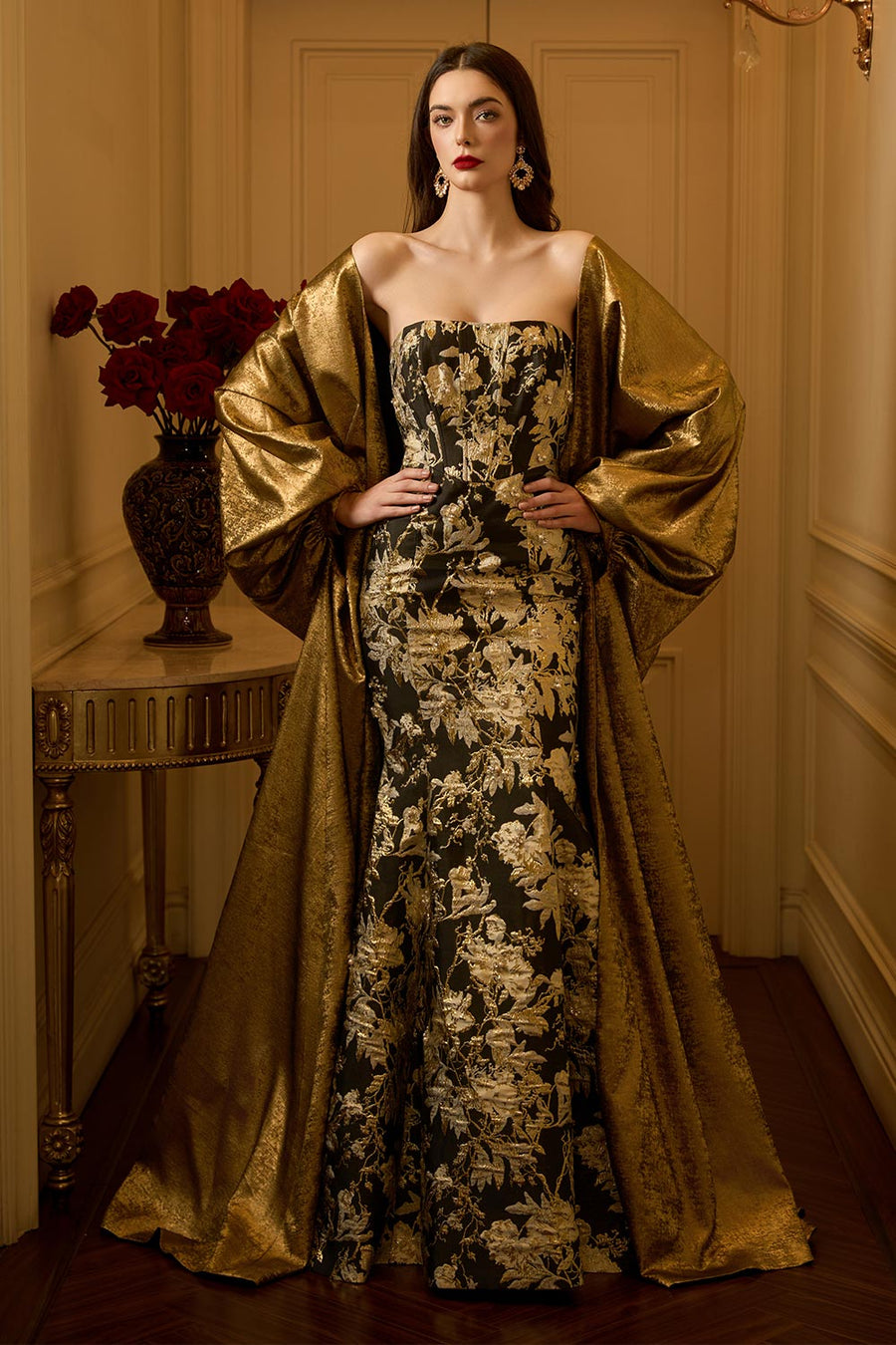 Gabriela Trumpet Bouffant Sleeved Jacquard Floor Length Set 7