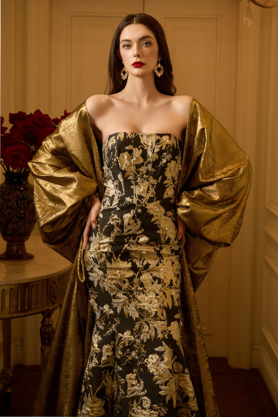 Gabriela Trumpet Bouffant Sleeved Jacquard Floor Length Set 3