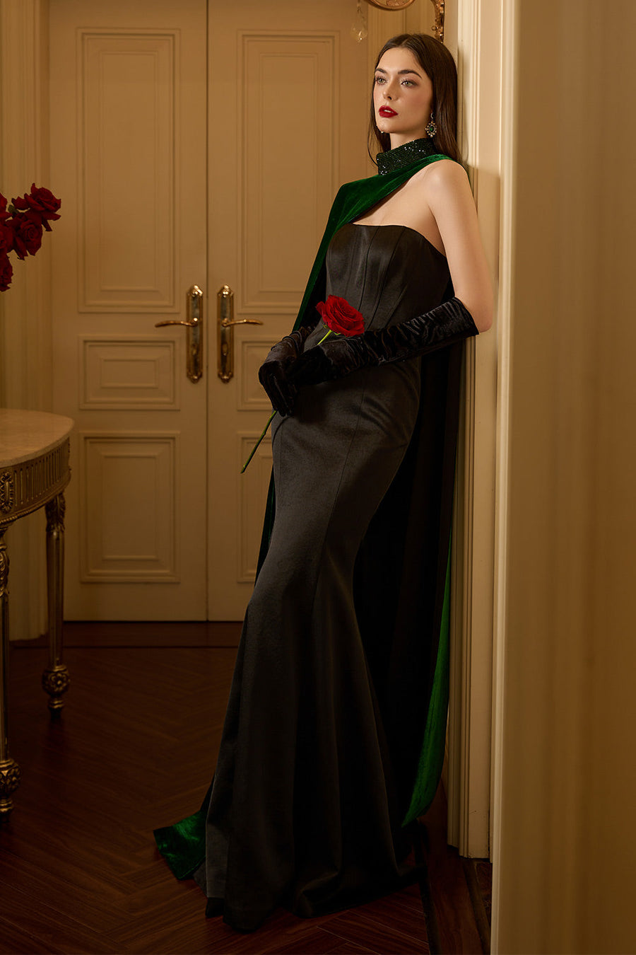 Nylah Mermaid Asymmetric Shoulder Velvet Floor Length Set 8
