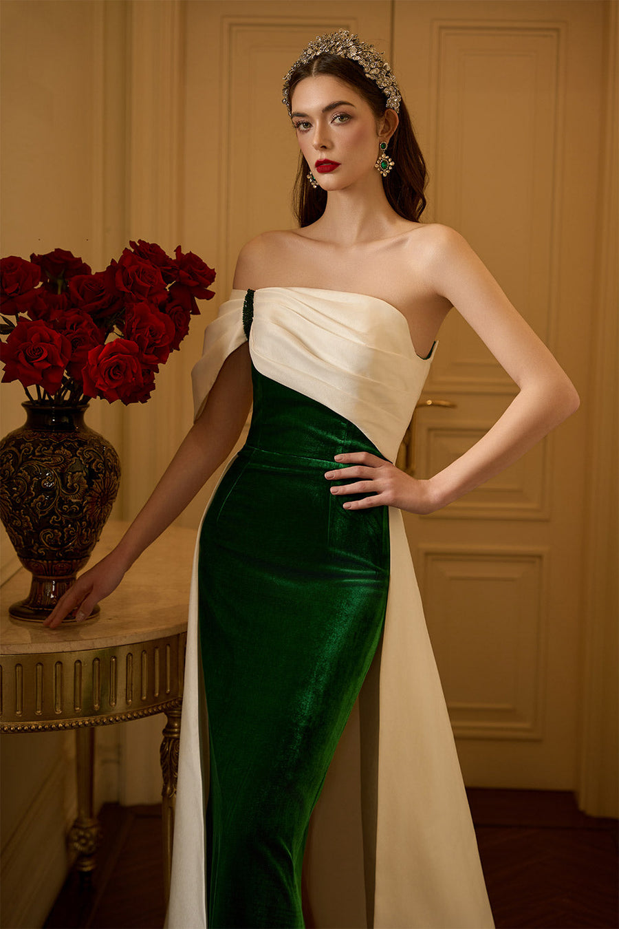 Selah Sheath Extended Flap Velvet Floor Length Dress 3