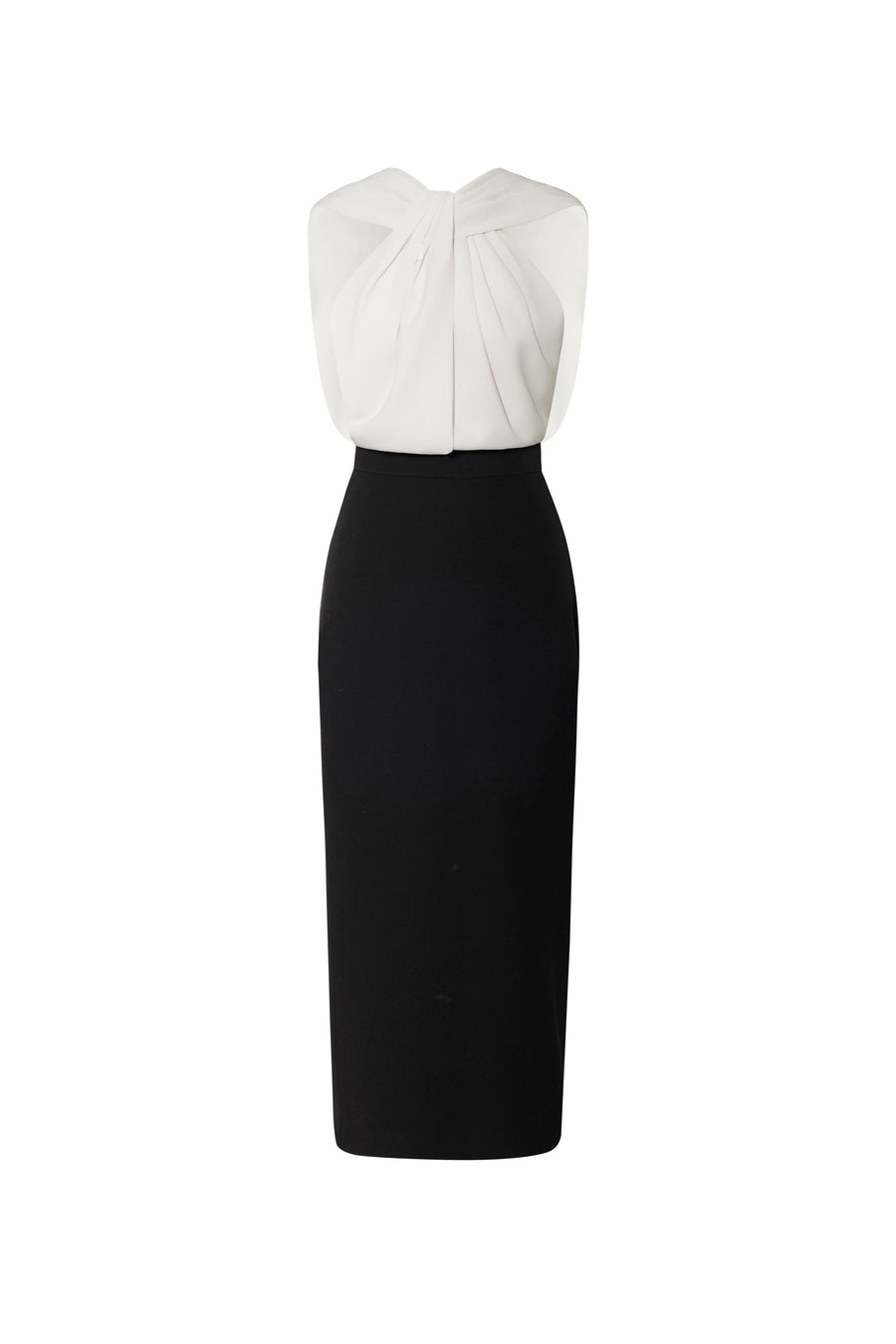 Claude Sheath Halter Neck Crepe Midi Dress 1