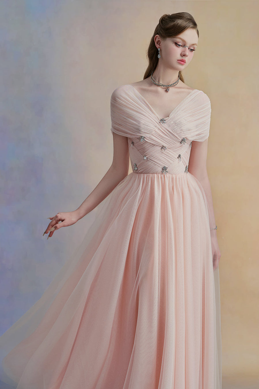 Serinna A-line V-Neck Tulle Midi Dress 6
